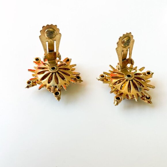 Vintage Hobe Gold-Tone  Star Sunburst Clip-On Earrings  Clear Rhinestones - Picture 5 of 5